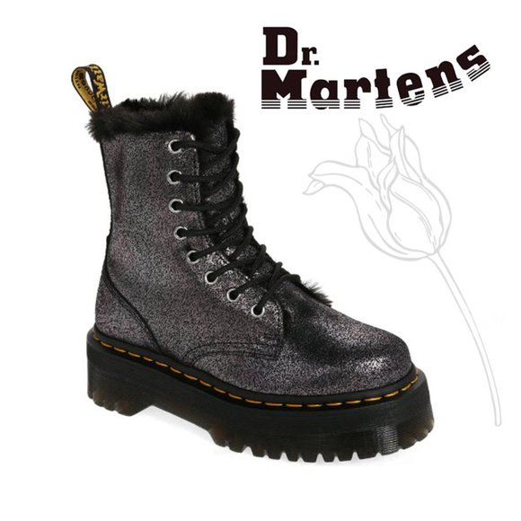 DR. MARTENS Jadon Faux Fur Lined Boots Metallic Leather Platforms - Picture 1 of 13